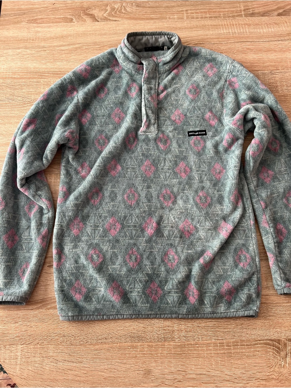 Southern Marsh Gray and Pink Geometric Quarter-Zip Fleece Pullover